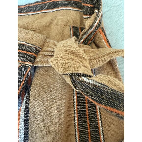 Worthington Linen Blend Wrap Skirt 6P Brown Orange Striped Midi Lined - Picture 7 of 9